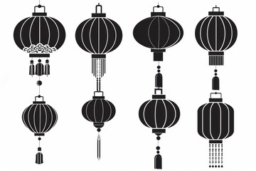 Asian lamp icon, chinese lantern isolated, traditional oriental lantern, light symbol,minimal flat flashlight