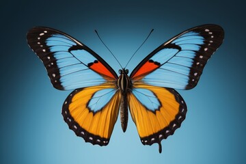 Fototapeta premium there is a butterfly that is sitting on a blue surface