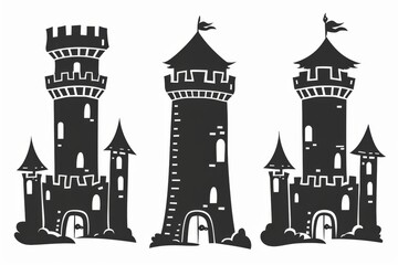 Obraz premium Castle icon, fairy tale forts, old towers, medieval castles, kingdom symbol, king home, fairytale fortress