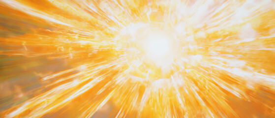 Bright yellow sun radiating energy with dynamic, textured rays in a vibrant display
