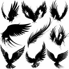 Obraz premium Wings flat icon, angel wings emblem, bird feathers graffiti spray silhouette, pigeon sign, spirituality symbol