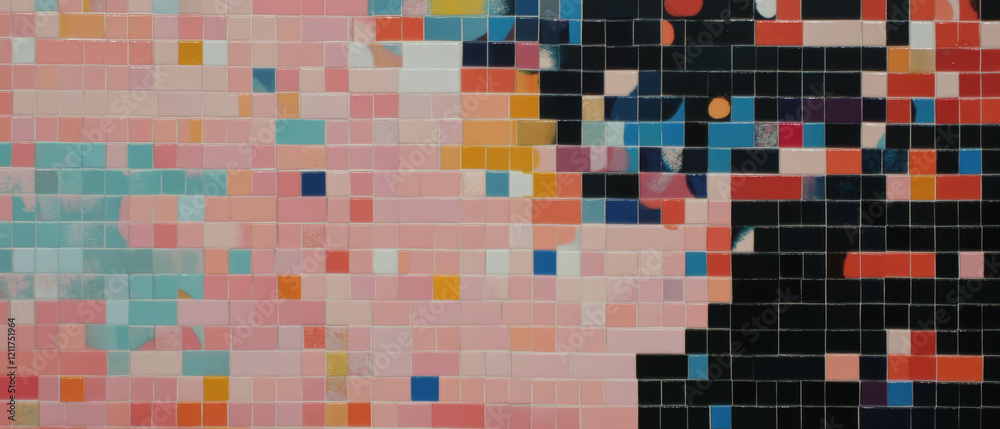 Poster colorful mosaic texture showcasing toy brick design in varied pixelated patterns