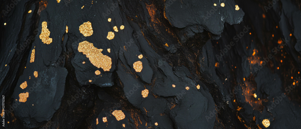 Aufkleber exploring the intricate textures of tree bark with gold accents and rough organic patterns