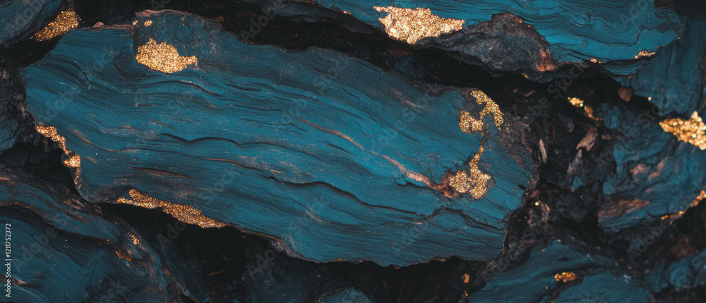 Poster unique tree bark texture with organic patterns and striking gold accents