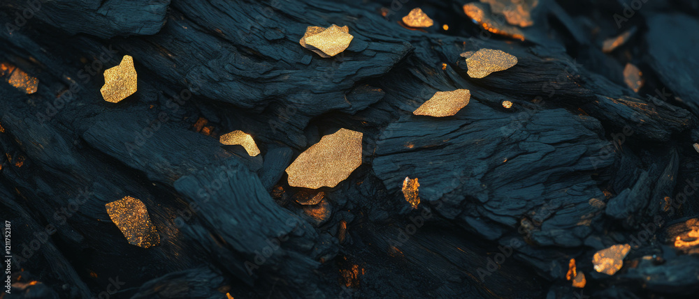 Poster exploring the intricate textures of tree bark with unique organic patterns and gold glitter