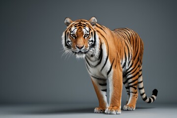 Obraz premium arafed tiger standing in front of a gray background