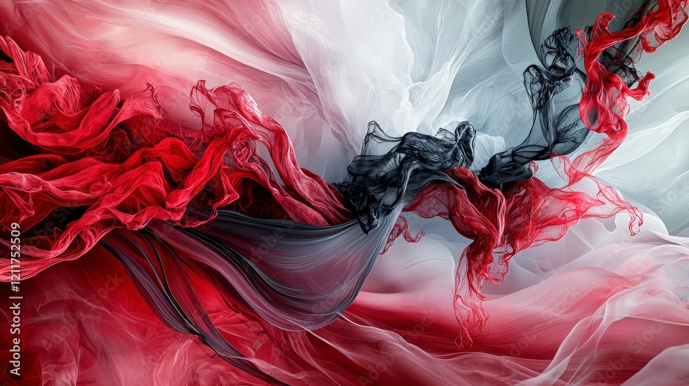 Aufkleber Dynamic red and black streaks create abstract art modern studio digital artwork creative environment close-up view