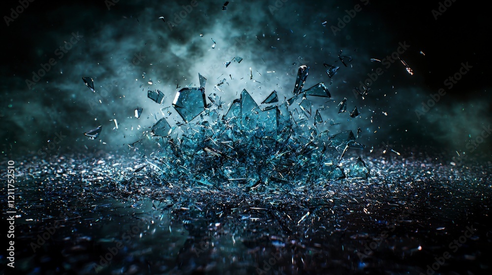 Fototapete Dynamic shattering of abstract glass shards studio setting digital art futuristic environment close-up view visual impact