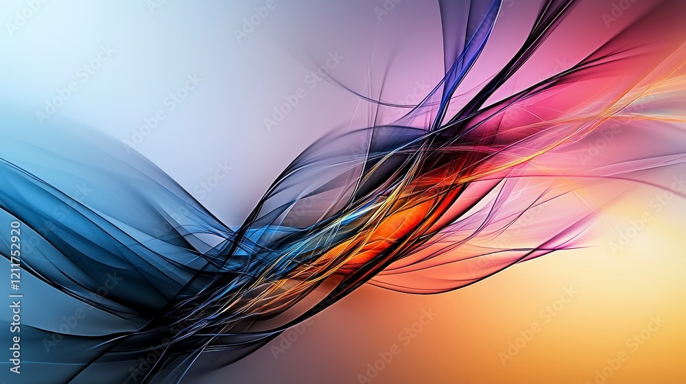 Poster dynamic abstract composition of vibrant streaks digital artwork modern aesthetic colorful environmen
