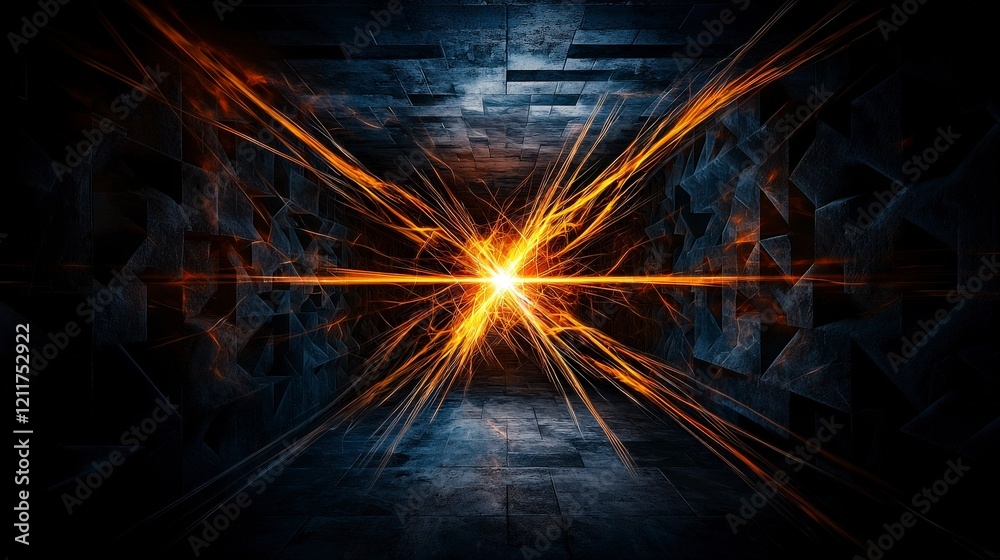 Aufkleber Dynamic burst of light energy symbolizing innovation futuristic space digital art dark environment abstract concept