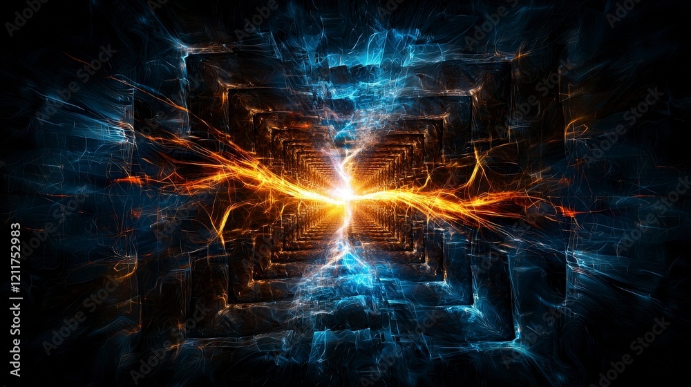 Poster dynamic light streaks unfolding in an abstract space vivid colors digital artwork futuristic vibe en