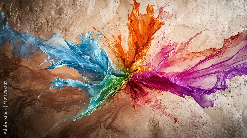 Leinwandbilder dynamic color trails disrupting muted textures abstract art digital creation modern design close-up 