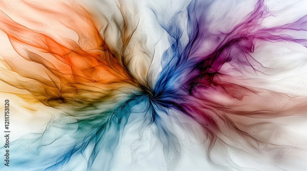 Poster Dynamic abstract color trails disrupting muted tones in ethereal artistic composition digital environment vibrant viewpoint