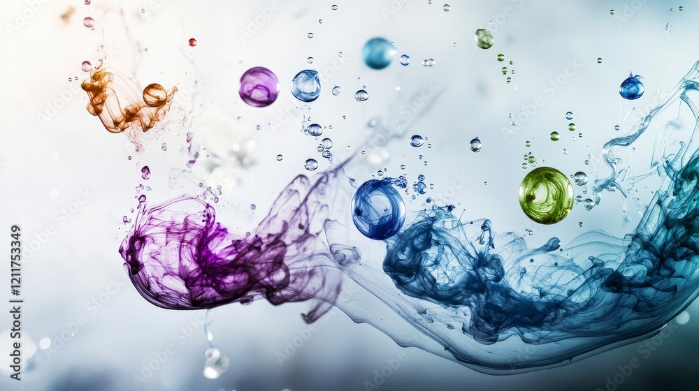Aufkleber Abstract ink droplets diffusing into soft smoky shadows digital art colorful dynamics contemporary environment aesthetic view