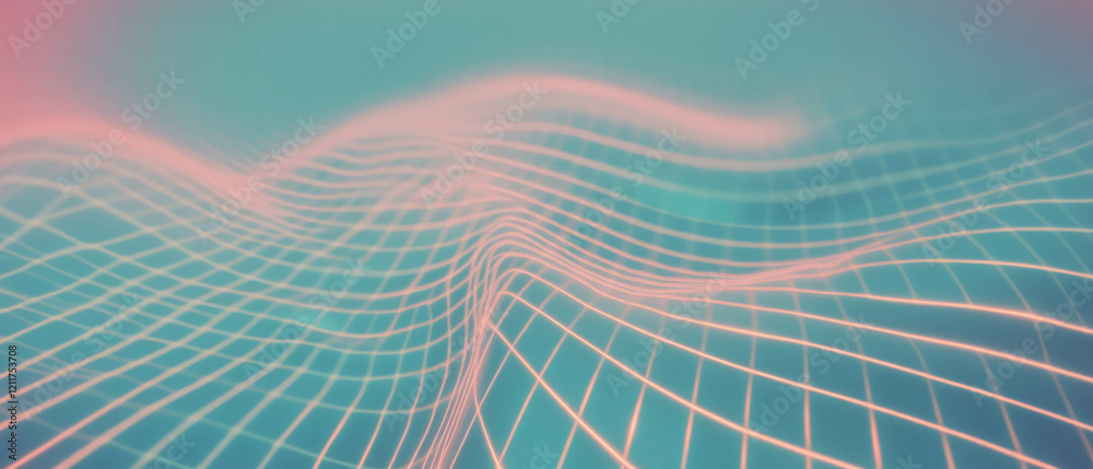 Poster Fluid movement of wavy lines and distorted grids creates a dynamic visual experience