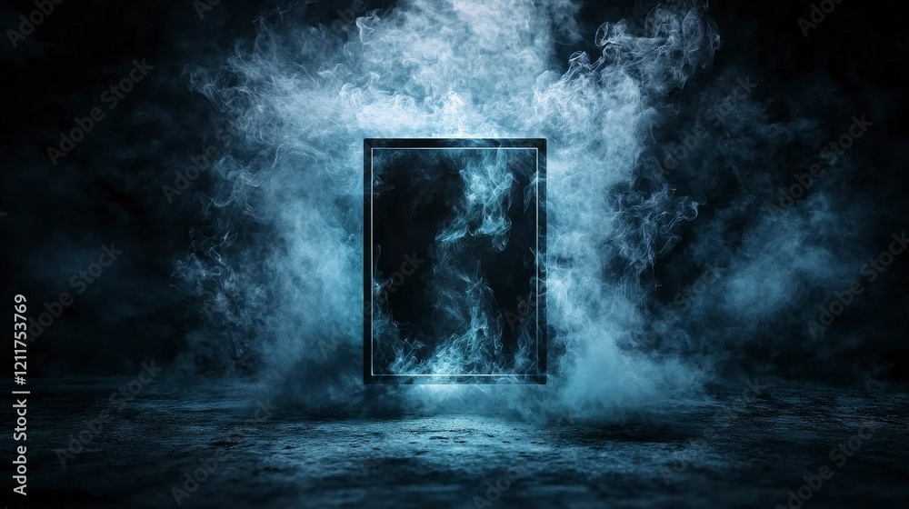 Poster misty abstract shapes merging into geometric forms at night digital art surreal environment dramatic