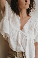 Portrait of Woman in White Bohemian Blouse