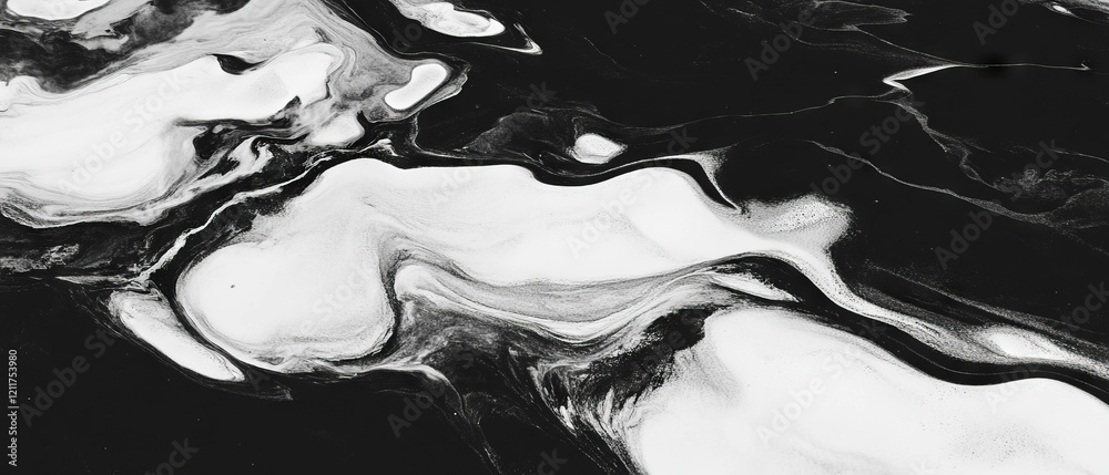 Poster Unique patterns of wet sand showcasing smooth textures and dark patches near the shoreline