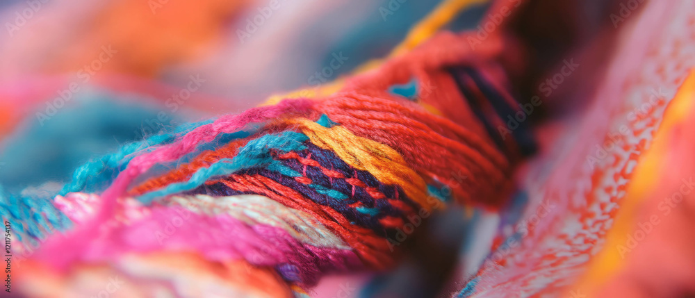 Poster Exquisite woven fabric showcasing colorful threads and intricate patterns