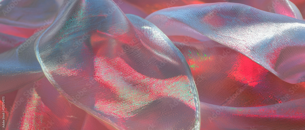 Poster exploring the beauty of woven ribbons with intricate patterns and textures