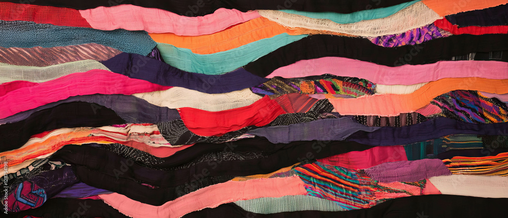 Poster Intricate woven ribbons create vibrant patterns and textures on textured surfaces
