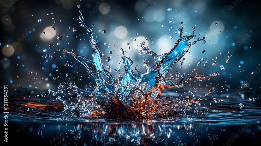 Poster ethereal liquid fragments exploding in dark surroundings abstract water splash photography mystical 