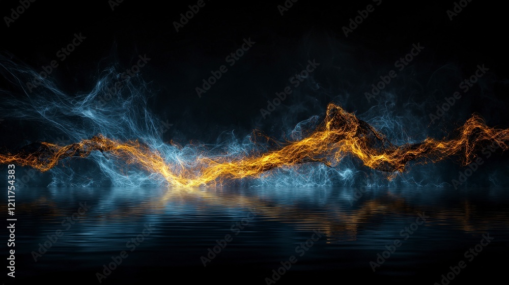Poster Dark flowing pulses cutting through the fabric of reality abstract art digital design nighttime wide-angle conceptual vibes