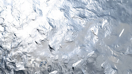 A reflective crumpled metallic foil texture with intricate light reflections and a bright silver surface creating an abstract and futuristic design
