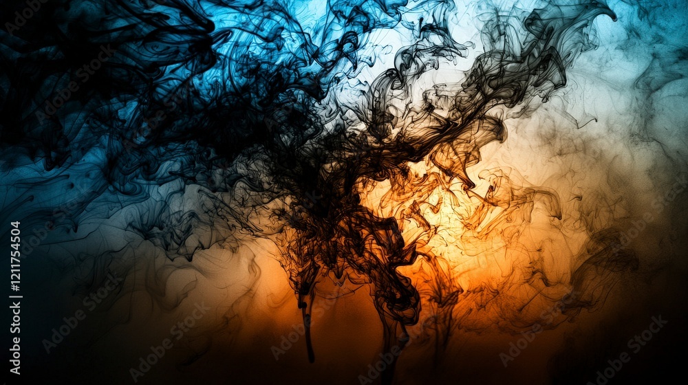Poster Dynamic ink patterns merging in translucent shades abstract visual art fluid environment creative concept