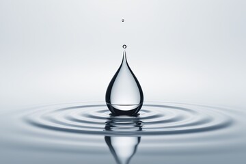 a close up of a water drop falling into a body of water