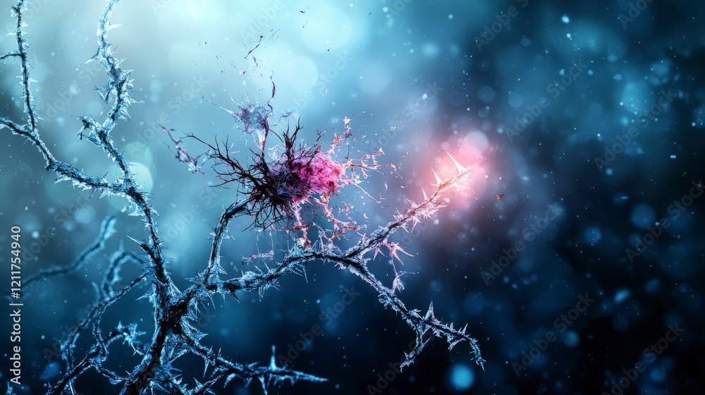 Poster Intricate neuronal activity and disintegration abstract environment science visualization cold aesthetic perspective