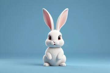 Obraz premium a close up of a white rabbit sitting on a blue surface