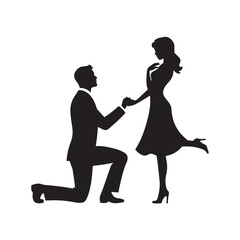  Man makes a marriage proposal for girl. Standing on one knee silhouette. 