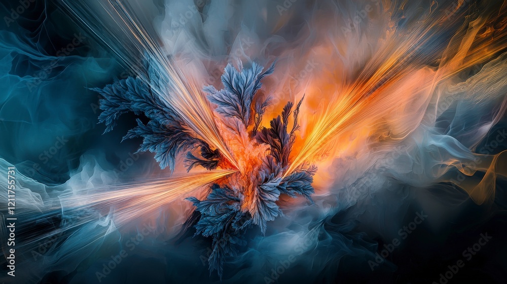 Poster dynamic light streaks illuminating abstract forms digital art creative environment close-up energy c