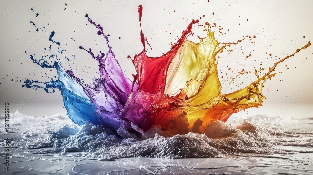 Poster dynamic colorful splash art studio photography creative environment close-up vibrant visuals