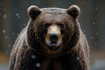 Obraz premium Majestic Brown Bear in Snowy Forest Environment for Wildlife Conservation