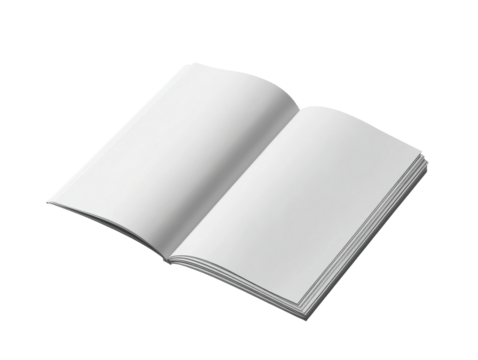 Open blank notebook lies on a surface ready for writing or drawing creativity isolated on transparent background