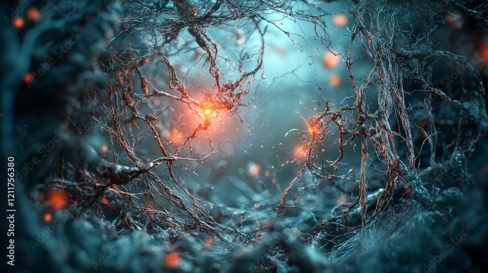 Aufkleber dynamic radiant strands unwinding magical forest scene abstract digital art ethereal atmosphere clos