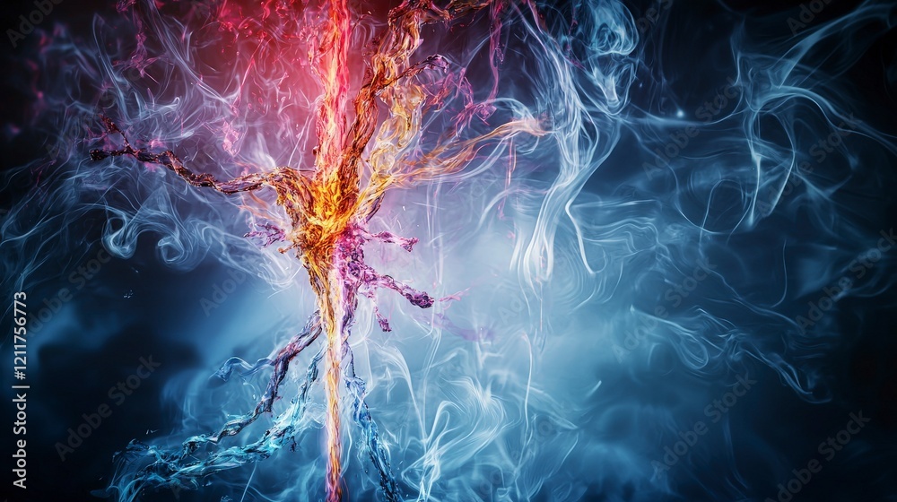 Leinwandbilder dynamic vertical strokes disrupting ethereal calm abstract art digital dark environment close-up vie