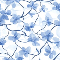 Fototapeta premium Elegant Blue Orchid Pattern on a White Background Seamless Design