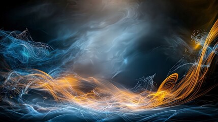 Dynamic wavering streaks of light stretching across a dark canvas abstract art digital illustration studio setting