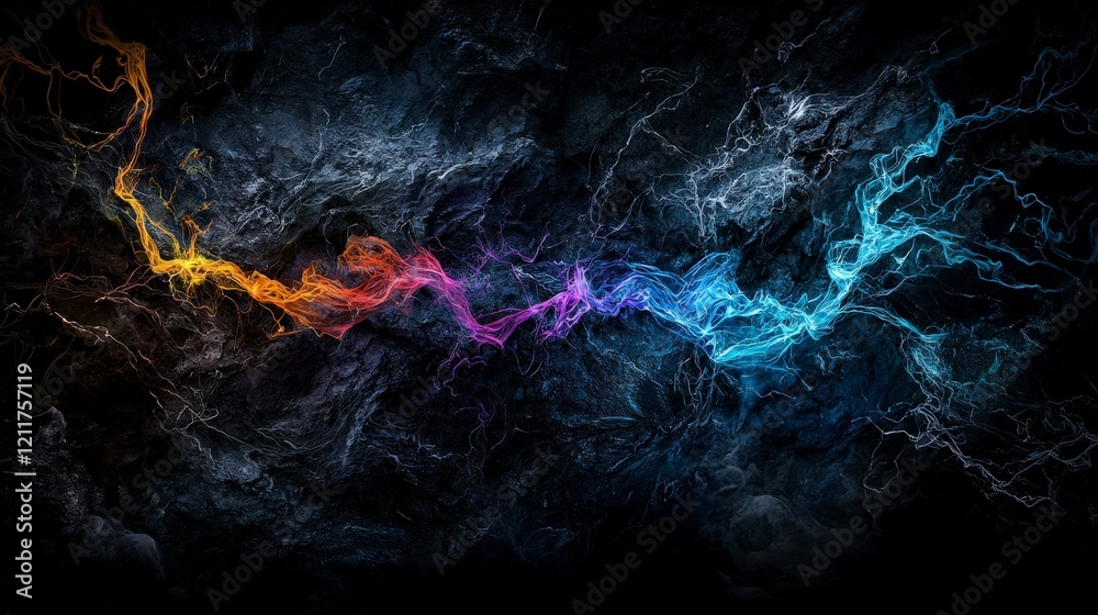 Leinwandbilder Energy concept dynamic abstract art with deep black hues and colorful interactions in a dark setting