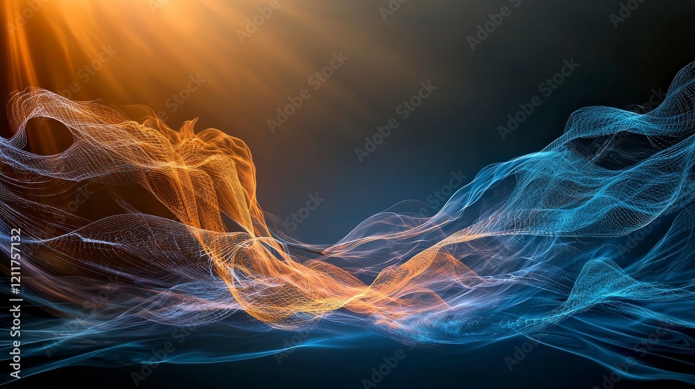 Leinwandbilder Dynamic waves of light and shadow intersecting abstract art digital environment stunning viewpoint creative concept
