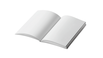 Blank notebook open on a table ready for notes and sketches during a creative session isolated on transparent background