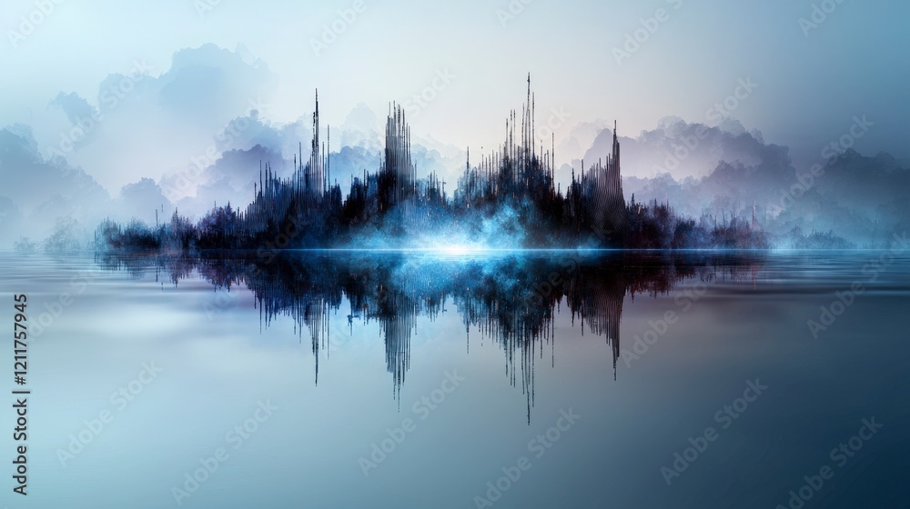 Fototapete fading sound waves create ethereal visuals over tranquil waters abstract art digital creation surrea
