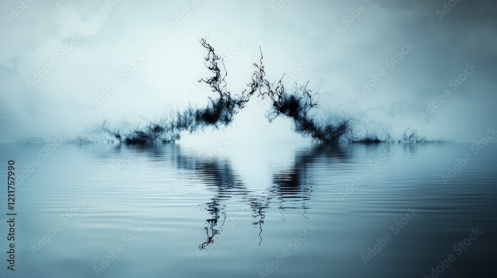 Leinwandbilder tranquil waterscape merging ethereal sound waves and soft gradients in a serene abstract artistic pe