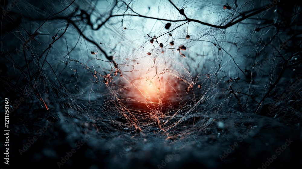Aufkleber ethereal vibrations of delicate threads crossing a quiet sphere abstract art dim environment close-u