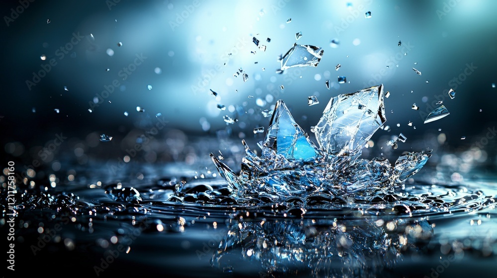 Poster calm environment ethereal vibrations and fragmented glass reflected on water surface in abstract pho