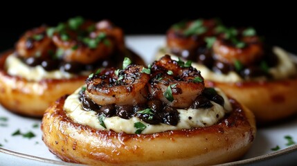 Delicious Grilled Shrimp Appetizer with Creamy Black Bean Topping