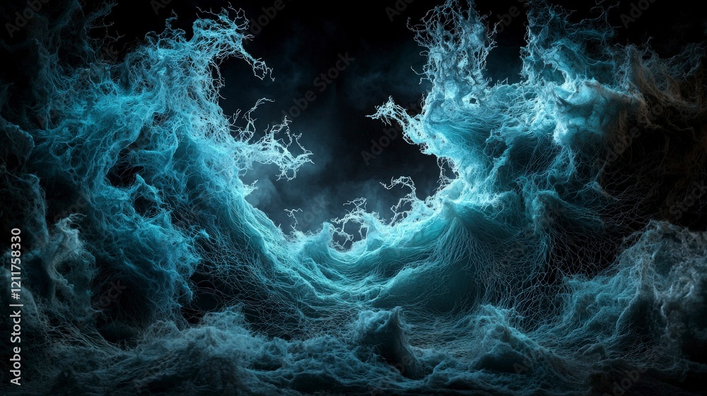 Aufkleber Ethereal wavelike textures emerge from merging shadows abstract digital art dark environment mystical viewpoint